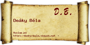 Deáky Béla névjegykártya